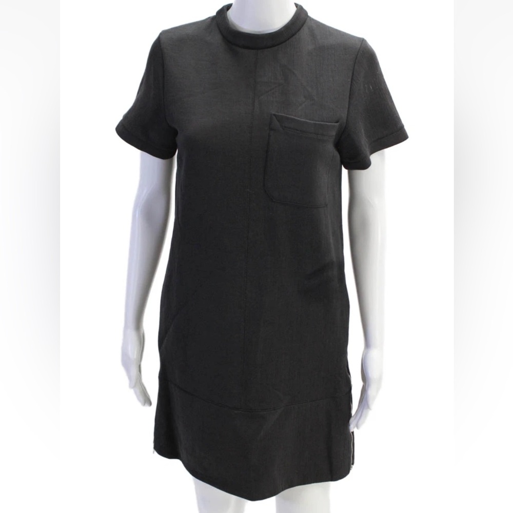Proenza Schouler Womens Short Sleeve Hem Zip Shift Dress Dark Grey Size 0